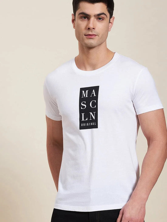 Men White Vertical MASCLN Slim Fit T-Shirt