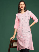 Women Pink Geometrical Straight Kurta-DF-1573-Pink