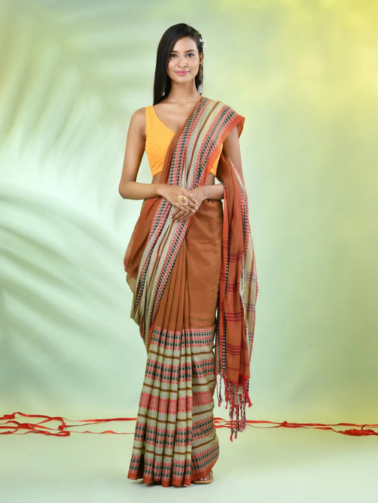 Ochre Yellow Cotton Soft Saree With Woven Nakshi Borders-MA62CT33660068