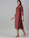 Women's Red Printed Straight Kurta-BCCK755-Maroon