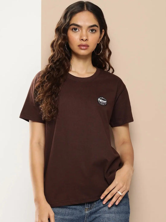 Difference of Opinion Brown Typographic Boxy Regular T-shirt