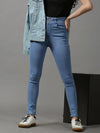 Women's Blue Solid Skinny Fit Denim Jeans-GZ-5281-1-Blue