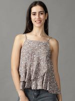 Women's Grey Printed Wrap Top-AE-10466-Taupe