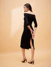 Women Black Rib Off Shoulder Midi Dress