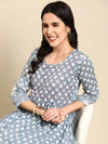 Women's Blue Printed Anarkali Kurta-AT-720-Blue