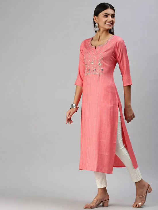 Women's Pink Printed Straight Kurta-SKC3189-Pink