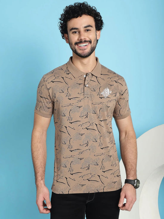 Venitian Men All Over Printed Peanut Cotton Polo Neck T-Shirt