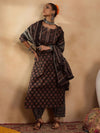 Indo Era Black Printed Straight Kurta Salwar With Dupatta set