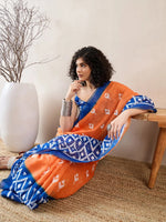 Ahika Women Orange Linen Ikat Printed Saree-VFSAR1030