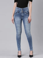 Women Blue Solid Slim Fit Denim Jeans-LT-022802-Blue