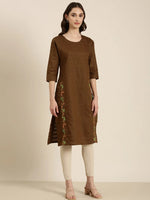 Women Coffee Brown Solid Straight Kurta-DF-1555-Coffeebrown