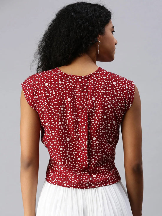 Women's Red Polka Dots Top-AE-10214-Redwhite