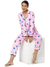 Smarty Pants Women's Silk Satin Baby Pink Color Oswald Print Full Sleeves Night Suit