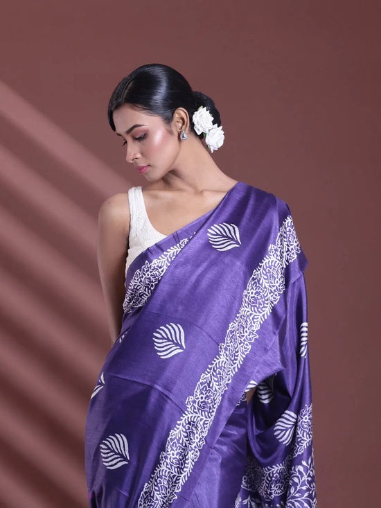 Navy Blue Silk Soft Saree With Texture Print-MA60BSL01400057