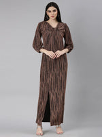 Women Bronze Striped Gown Dress-8I-10026-Bronze