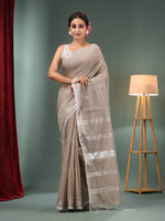 Ecru Cotton Blend Handwoven Saree With Zari Border-MA50BCT40500128