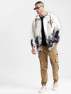 Men Hooded White Typography Tailored Oversized Jacket-K-8869-White