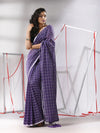 Violet Cotton Saree With Check Designs-MA55CT06520146