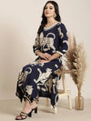 Women Straight Navy Blue Ethnic Motifs Kurta and Trousers Set-GW-4581-Navyblue