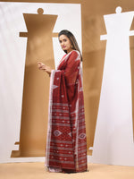 Dark Red Cotton Handwoven Soft Saree With Texture Motifs-MA53CT041490068