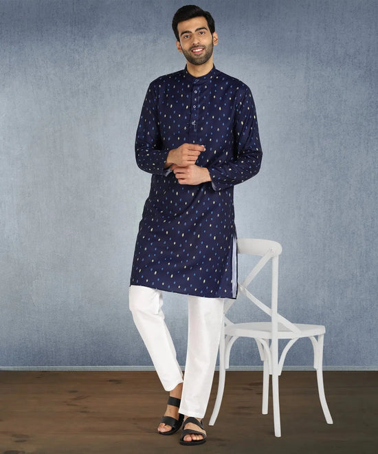 Hangup Men Standard Printed Men's Indian Wear-ST1011285_Navy_Lkurta