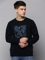 Men Navy Printed Sweatshirt-EX-6000-Navyblue