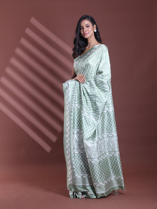 Mint Green Silk Soft Saree With Texture Print-MA60BSL01400072