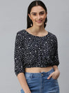 Women Navy Blue Embroidered Crop Corset Top-AE-10213-Navybluewhite