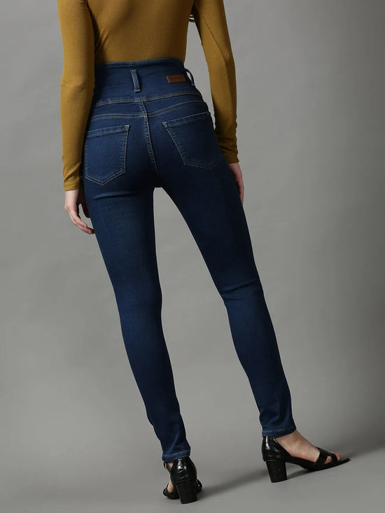 Women's Navy Blue Solid Skinny Fit Denim Jeans-GZ-5284-1-Navyblue