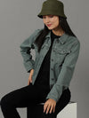 Women's Green Solid Denim Jacket-IM-10375-Green