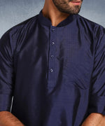 Hangup Men Standard Solid Men's Indian Wear-Navy_Dupion_Patch_Short2Kurta