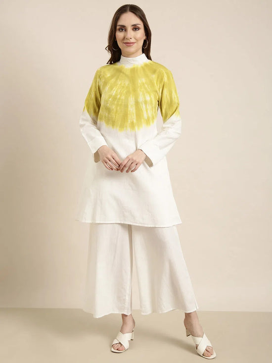 Women Off White Dyed Tunic & Palazzos Set-ON-739-Offwhite