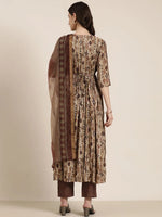 Women Taupe Printed Kurta Set-SKC-1242-Taupe