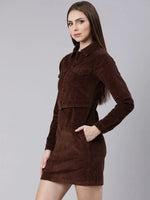 Women Coffee Brown Solid Shirt Dress-IM-10642-Coffeebrown