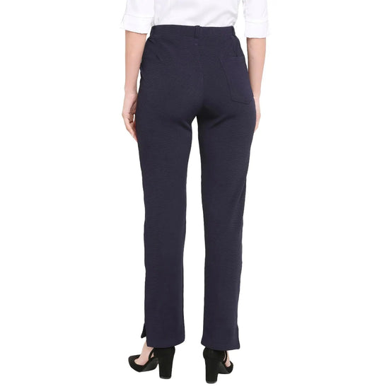 Smarty Pants Women's Cotton Lycra Straight Leg Navy Blue Color Formal Trouser