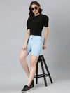 Women Blue Solid Denim Shorts-LT-S-102230-Blue