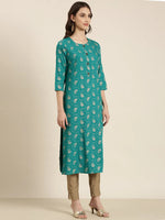 Women Teal Paisley Straight Kurta-GW-3889-Teal