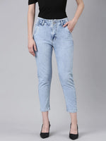 Women Blue Solid Mom Fit Denim Jeans-GZ-5491-Blue