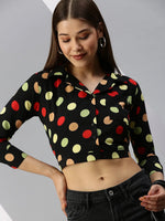 Women's Black Printed Crop Top-AE-10328-Black