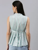 Women's Sea Green Striped Top-AE-10324-Seagreen