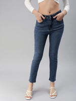 Women's Blue Solid Denim Slim Jeans-GZ-5145-Blue