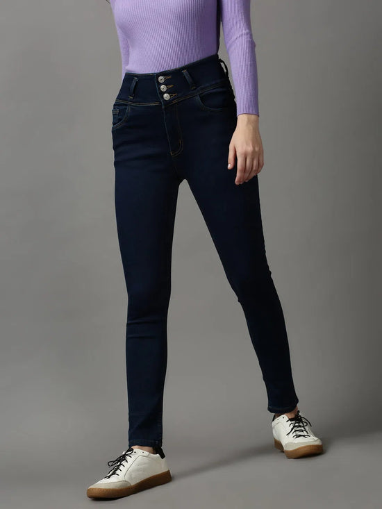 Women's Navy Blue Solid Skinny Fit Denim Jeans-GZ-5282-Navyblue