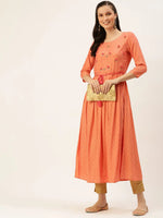 Women's Pink Printed A-Line Kurtas-FS-1763-Peach