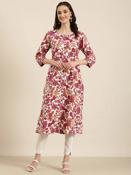 Women White Floral A-Line Kurta-ON-0010-White