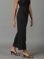 Women's Black Striped Formal Trouser-IM-9895-Black