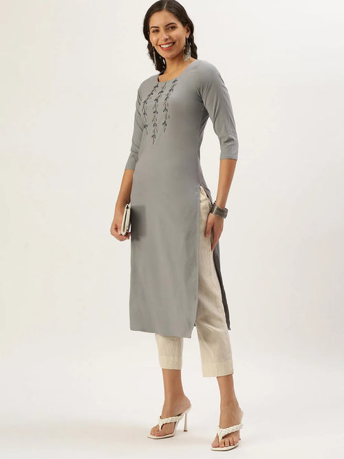 Women's Grey Solid Straight Kurta-SKC-3127-Grey