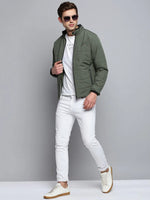 Men Green Solid Casual Jacket-LBR-245-Olive