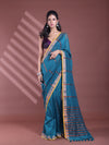 Teal Pure Cotton Zari Stripe Soft Saree With Zari Border-MA59CT06520068