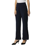 Smarty Pants Women's Polyester Lycra Slit Bell Bottom Navy Blue Formal Trouser