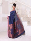 All Over Zari Weaving Navy Blue Cotton Saree With Zari Borders-MA64BCT401380029